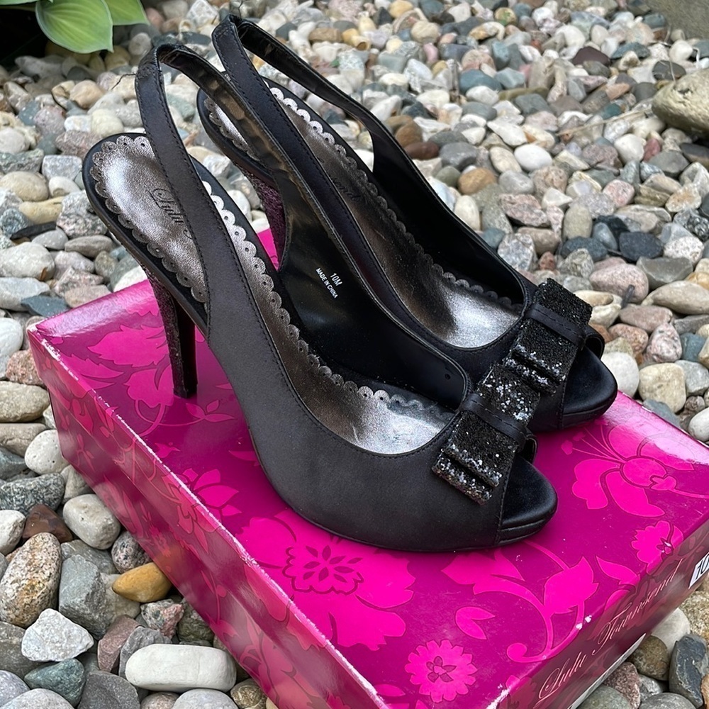 Lulu Townsend Satin and Sparkle Open Toe Heels